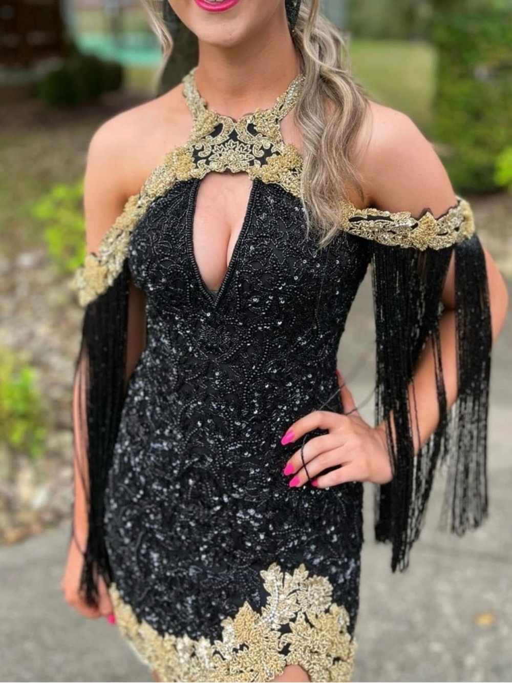 Sherri Hill one of a kind Embellished Black & Gold Dress / Party /Dance/Hoco